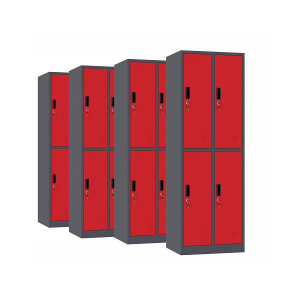 4x Szafa skrytkowa ubraniowa 4-drzwiowa, 1800x600x500 mm, grafitowo-czerwona - TechViking #1