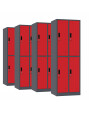 4x Szafa skrytkowa ubraniowa 4-drzwiowa, 1800x600x500 mm, grafitowo-czerwona - TechViking