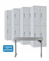 4x Szafa skrytkowa ubraniowa 4-drzwiowa, 1800x600x500 mm, szara + 1x Biurko z elektryczną regulacją wysokości, szare za 1 zł - TechViking