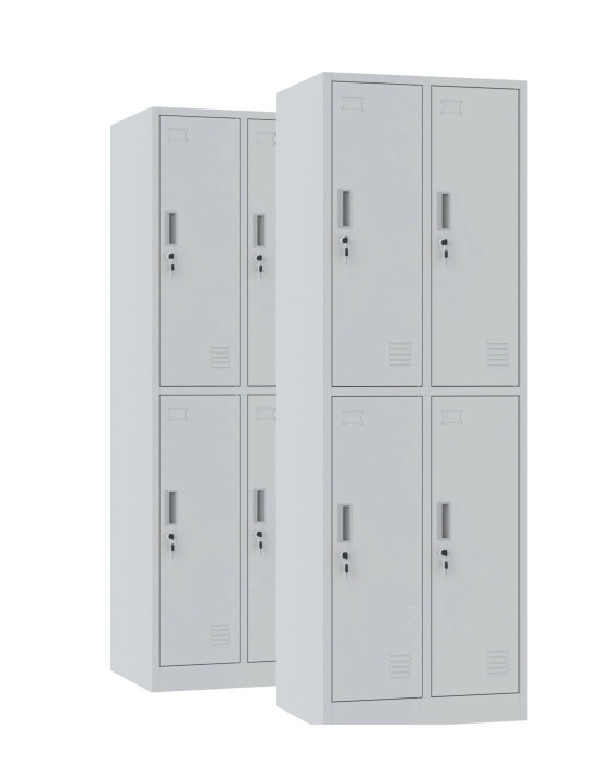 2x Szafa skrytkowa ubraniowa 4-drzwiowa, 1800x600x500 mm, szara - TechViking