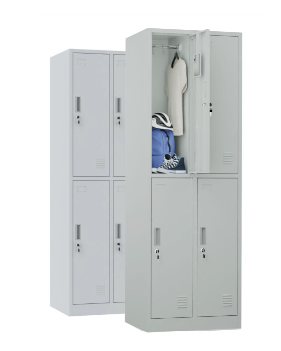 2x Szafa skrytkowa ubraniowa 4-drzwiowa, 1800x600x500 mm, szara - TechViking