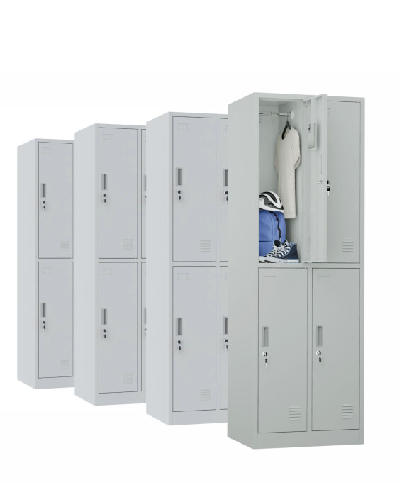 4x Szafa skrytkowa ubraniowa 4-drzwiowa, 1800x600x500 mm, szara - TechViking