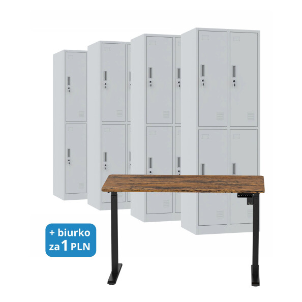 4x Szafa skrytkowa ubraniowa 4-drzwiowa, 1800x600x500 mm, szara + 1x Biurko z elektryczną regulacją wysokości, orzech/czarne za 1 zł - TechViking #1