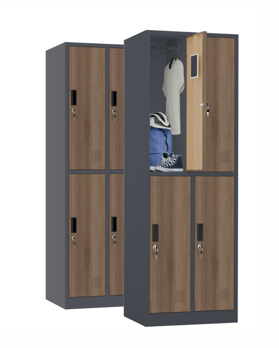 2x Szafa skrytkowa ubraniowa 4-drzwiowa, 1800x600x500 mm, NATURAL: grafitowa/orzech - TechViking