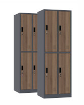 2x Szafa skrytkowa ubraniowa 4-drzwiowa, 1800x600x500 mm, NATURAL: grafitowa/orzech - TechViking