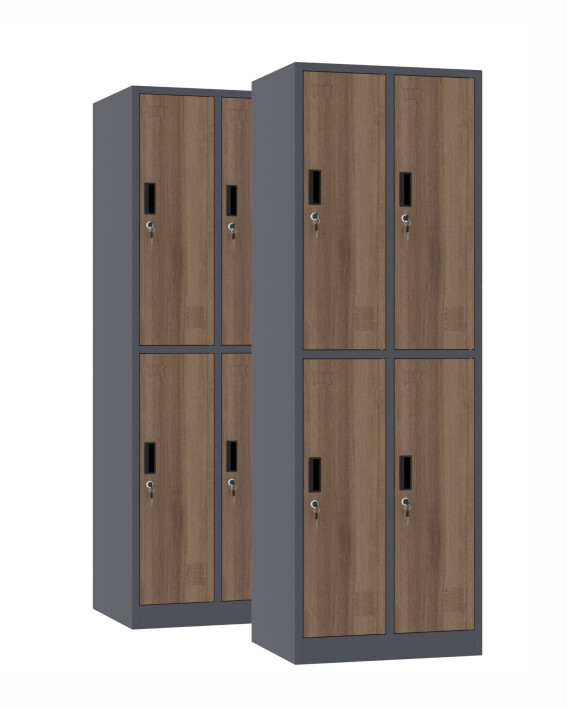 2x Szafa skrytkowa ubraniowa 4-drzwiowa, 1800x600x500 mm, NATURAL: grafitowa/orzech - TechViking