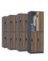 4x Szafa skrytkowa ubraniowa 4-drzwiowa, 1800x600x500 mm, NATURAL: grafitowa/orzech - TechViking