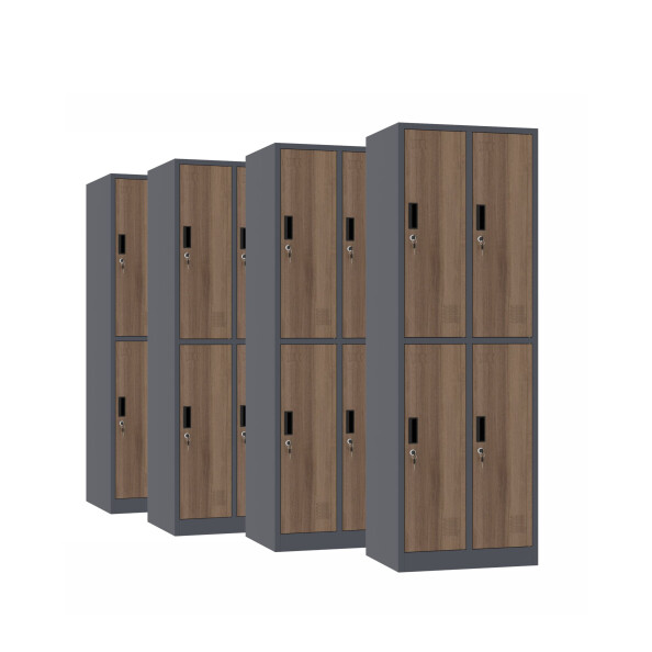 4x Szafa skrytkowa ubraniowa 4-drzwiowa, 1800x600x500 mm, NATURAL: grafitowa/orzech - TechViking #1