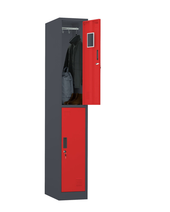 Szafa skrytkowa ubraniowa 2-drzwiowa, 1800x300x500 mm, grafitowo-czerwona - TechViking