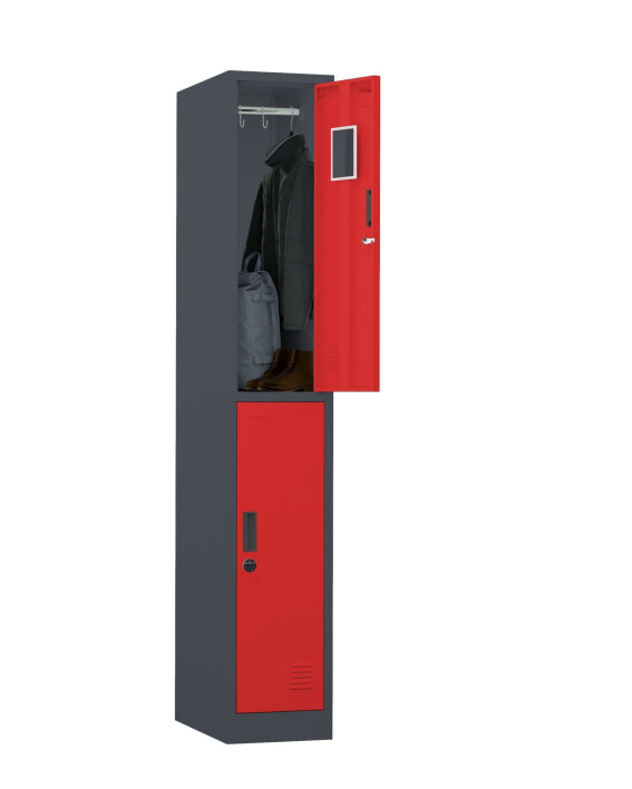 Szafa skrytkowa ubraniowa 2-drzwiowa, zamek elektroniczny, 1800x300x500 mm, grafitowo-czerwona - TechViking