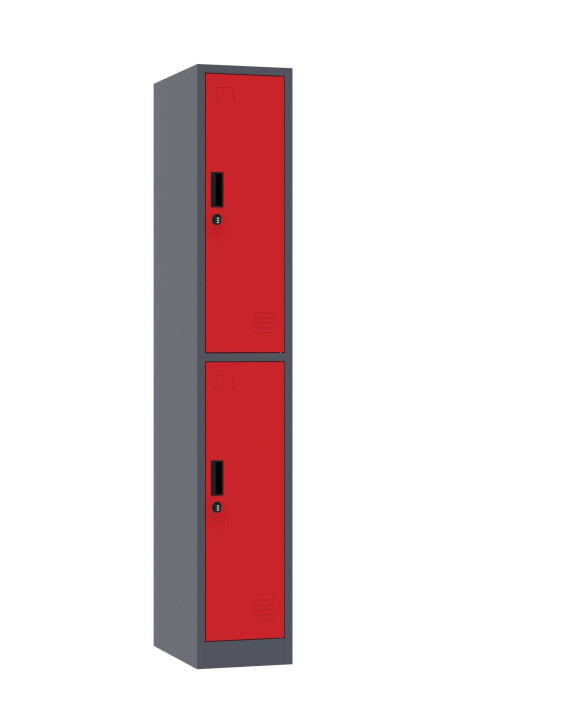 Szafa skrytkowa ubraniowa 2-drzwiowa, zamek szyfrowy, 1800x300x500 mm, grafitowo-czerwona - TechViking