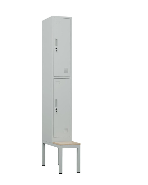 Szafa skrytkowa ubraniowa 2-drzwiowa z ławką, 1800x300x500 mm, szara - TechViking