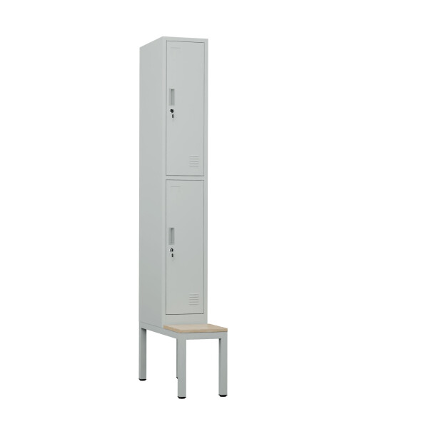 Szafa skrytkowa ubraniowa 2-drzwiowa z ławką, 1800x300x500 mm, szara - TechViking #1