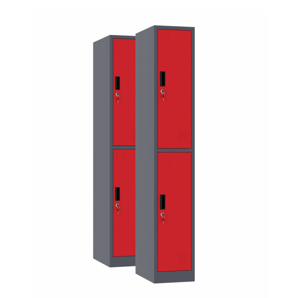 2 x Szafa skrytkowa ubraniowa 2-drzwiowa, 1800x300x500 mm, grafitowo-czerwona - TechViking #1