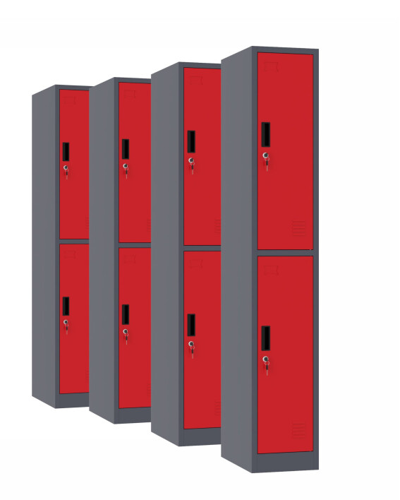 4 x Szafa skrytkowa ubraniowa 2-drzwiowa, 1800x300x500 mm, grafitowo-czerwona - TechViking