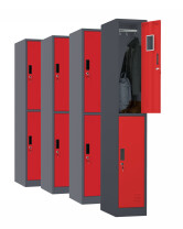 4 x Szafa skrytkowa ubraniowa 2-drzwiowa, 1800x300x500 mm, grafitowo-czerwona - TechViking