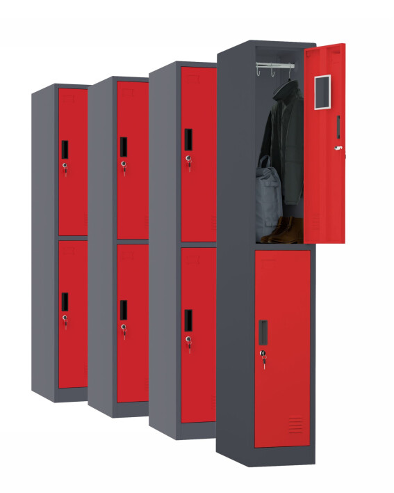 4 x Szafa skrytkowa ubraniowa 2-drzwiowa, 1800x300x500 mm, grafitowo-czerwona - TechViking