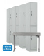 4x Szafa skrytkowa ubraniowa 2-drzwiowa, 1800x300x500 mm, szara + 1x Biurko z elektryczną regulacją wysokości, szare za 1 zł - TechViking