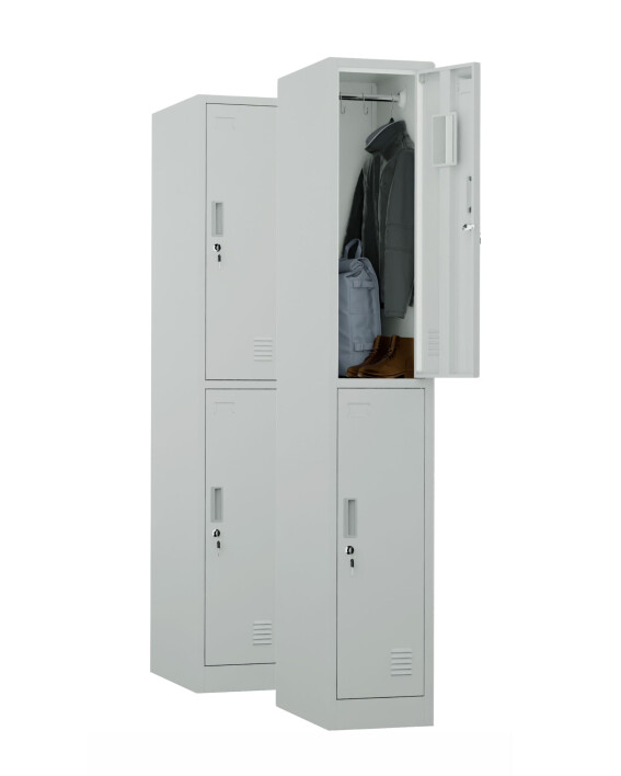 2x Szafa skrytkowa ubraniowa 2-drzwiowa, 1800x300x500 mm, szara - TechViking