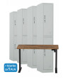 4x Szafa skrytkowa ubraniowa 2-drzwiowa, 1800x300x500 mm, szara + 1x Biurko z elektryczną regulacją wysokości, orzech/czarne za 1 zł - TechViking