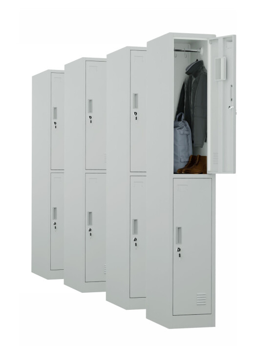 4x Szafa skrytkowa ubraniowa 2-drzwiowa, 1800x300x500 mm, szara - TechViking