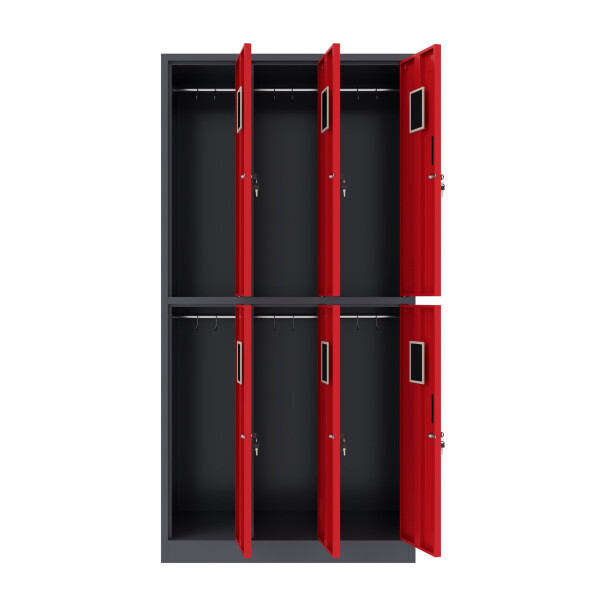 Szafa skrytkowa ubraniowa 6-drzwiowa, 1800x900x500 mm, grafitowo-czerwona - TechViking #3