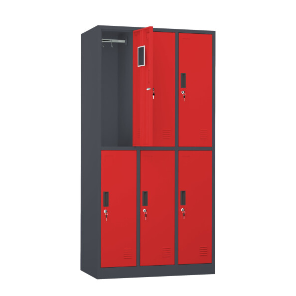 Szafa skrytkowa ubraniowa 6-drzwiowa, 1800x900x500 mm, grafitowo-czerwona - TechViking #4