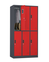 Szafa skrytkowa ubraniowa 6-drzwiowa, 1800x900x500 mm, grafitowo-czerwona - TechViking