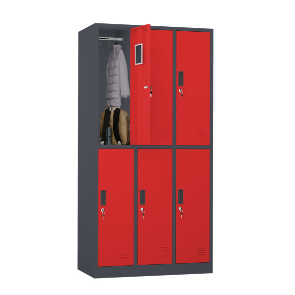 Szafa skrytkowa ubraniowa 6-drzwiowa, 1800x900x500 mm, grafitowo-czerwona - TechViking #5