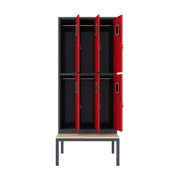 Szafa skrytkowa ubraniowa 6-drzwiowa z ławką, 1800x900x500 mm, grafitowo-czerwona - TechViking #2