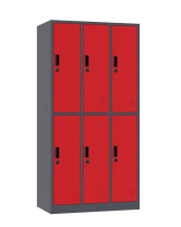 Szafa skrytkowa ubraniowa 6-drzwiowa, zamek elektroniczny, 1800x900x500 mm, grafitowo-czerwona - TechViking