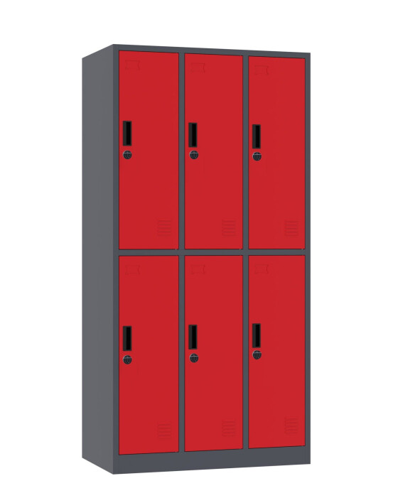 Szafa skrytkowa ubraniowa 6-drzwiowa, zamek elektroniczny, 1800x900x500 mm, grafitowo-czerwona - TechViking