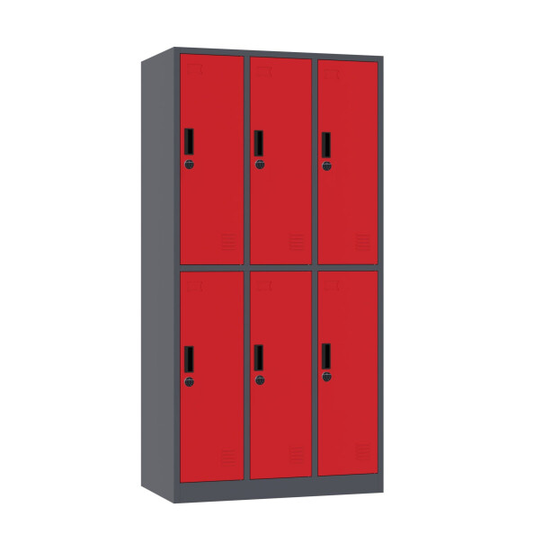 Szafa skrytkowa ubraniowa 6-drzwiowa, zamek elektroniczny, 1800x900x500 mm, grafitowo-czerwona - TechViking #1