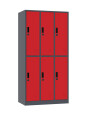 Szafa skrytkowa ubraniowa 6-drzwiowa, zamek elektroniczny, 1800x900x500 mm, grafitowo-czerwona - TechViking