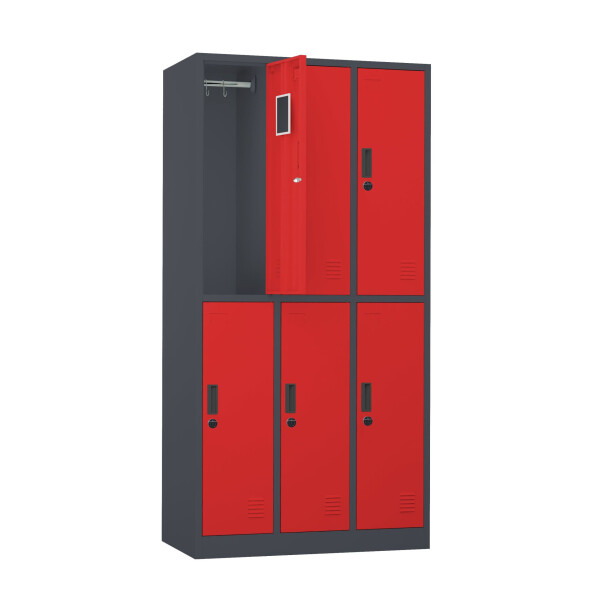 Szafa skrytkowa ubraniowa 6-drzwiowa, zamek elektroniczny, 1800x900x500 mm, grafitowo-czerwona - TechViking #2
