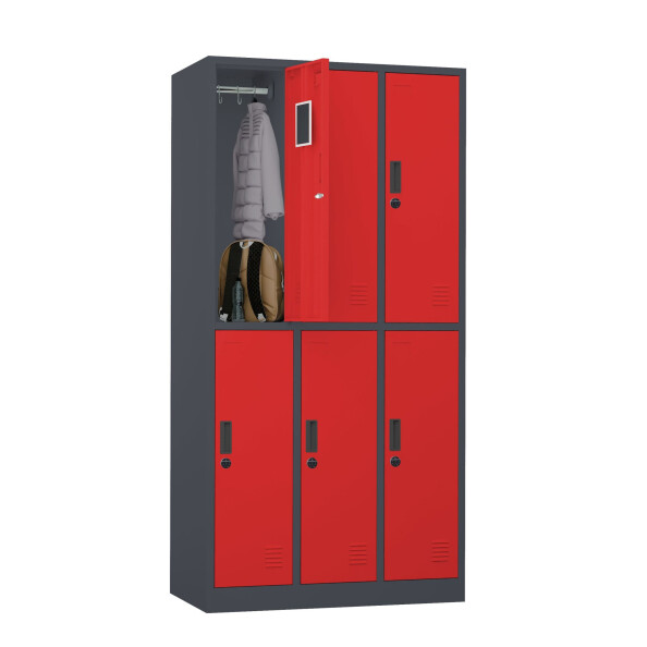 Szafa skrytkowa ubraniowa 6-drzwiowa, zamek elektroniczny, 1800x900x500 mm, grafitowo-czerwona - TechViking #3