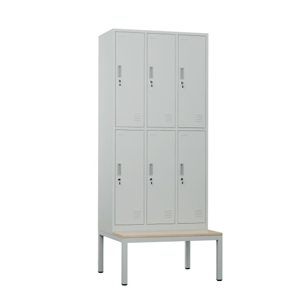 Szafa skrytkowa ubraniowa 6-drzwiowa z ławką, 1800x900x500 mm, szara - TechViking #1