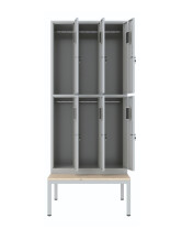 Szafa skrytkowa ubraniowa 6-drzwiowa z ławką, 1800x900x500 mm, szara - TechViking