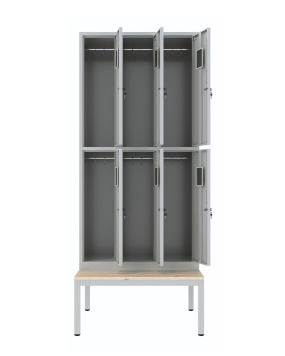 Szafa skrytkowa ubraniowa 6-drzwiowa z ławką, 1800x900x500 mm, szara - TechViking