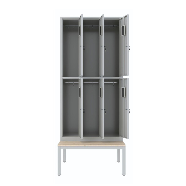 Szafa skrytkowa ubraniowa 6-drzwiowa z ławką, 1800x900x500 mm, szara - TechViking #2