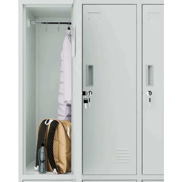 Szafa skrytkowa ubraniowa 6-drzwiowa z ławką, 1800x900x500 mm, szara - TechViking #4