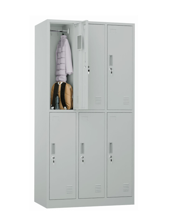 Szafa skrytkowa ubraniowa 6-drzwiowa, 1800x900x500 mm, szara - TechViking