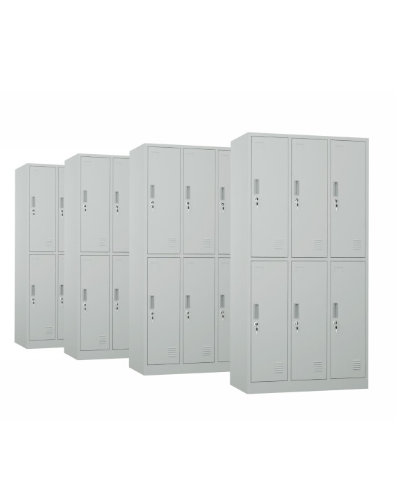 4x Szafa skrytkowa ubraniowa 6-drzwiowa, 1800x900x500 mm, szara - TechViking