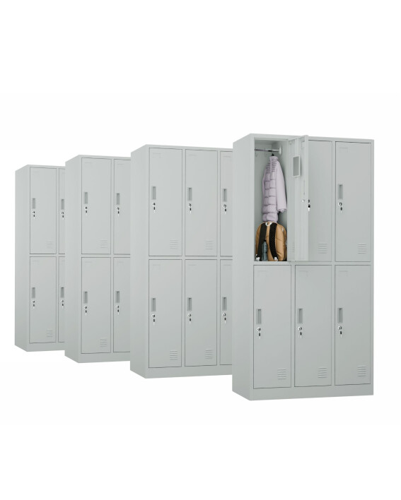 4x Szafa skrytkowa ubraniowa 6-drzwiowa, 1800x900x500 mm, szara - TechViking