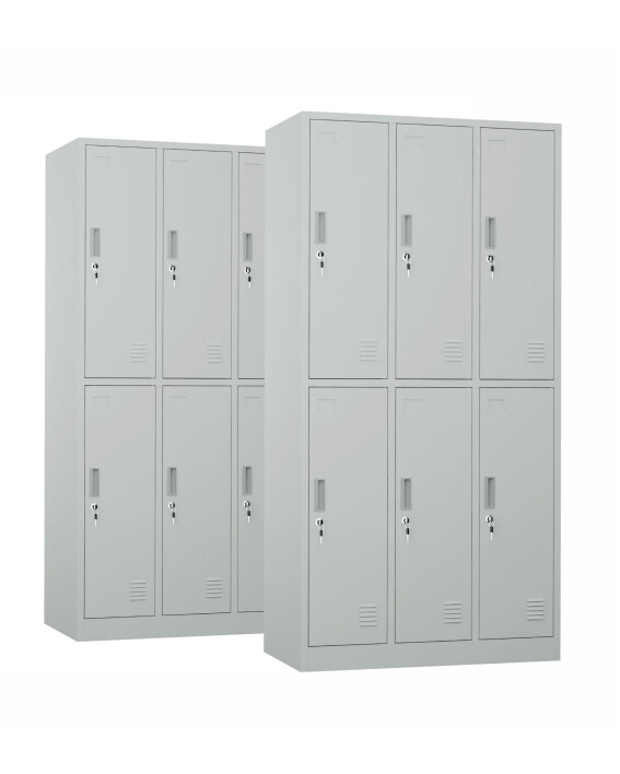 2x Szafa skrytkowa ubraniowa 6-drzwiowa, 1800x900x500 mm, szara - TechViking