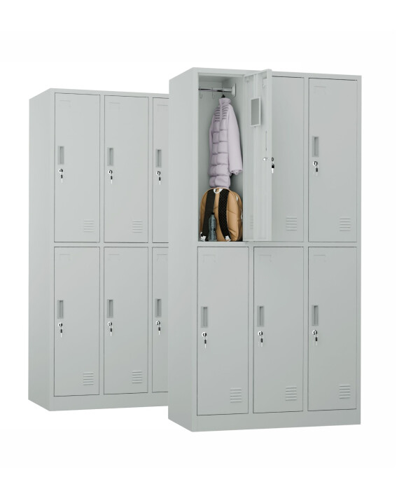 2x Szafa skrytkowa ubraniowa 6-drzwiowa, 1800x900x500 mm, szara - TechViking