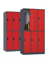 2 xSzafa skrytkowa ubraniowa 6-drzwiowa, 1800x900x500 mm, grafitowo-czerwona - TechViking