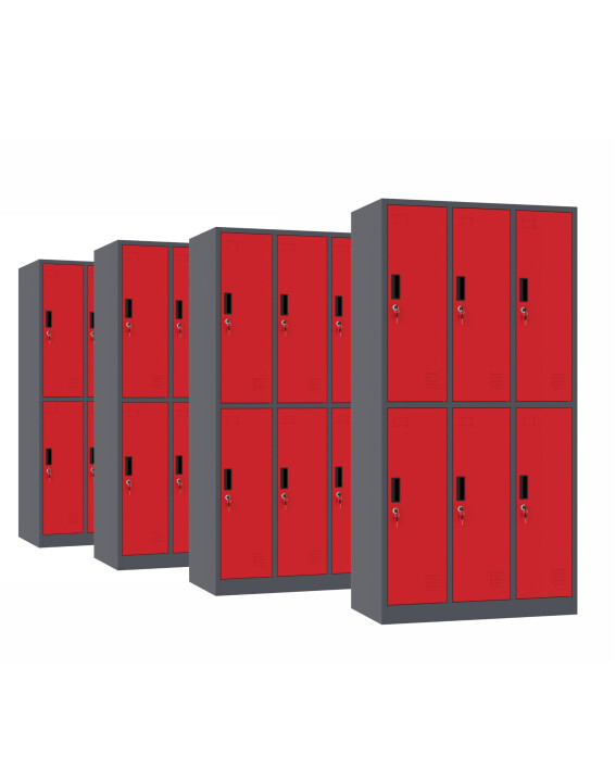 4 x Szafa skrytkowa ubraniowa 6-drzwiowa, 1800x900x500 mm, grafitowo-czerwona - TechViking