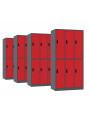 4 x Szafa skrytkowa ubraniowa 6-drzwiowa, 1800x900x500 mm, grafitowo-czerwona - TechViking