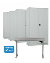 4x Biurowa szafa metalowa na dokumenty, 1950x1000x435 mm, szara + 1x Biurko z elektryczną regulacją wysokości, szare za 1 zł - TechViking